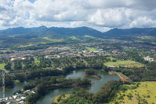 Aerial view of Wahiawa and Schofield Barracks on the Northshore of Oahu, Hawaii. 