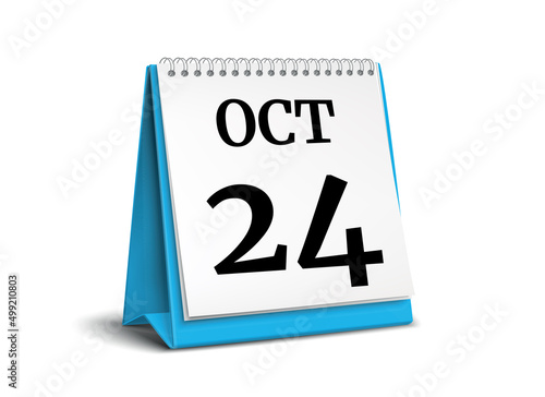 Calendar on white background. 24 October. 3D illustration.