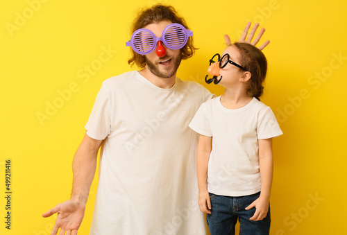Funny man and her little da...