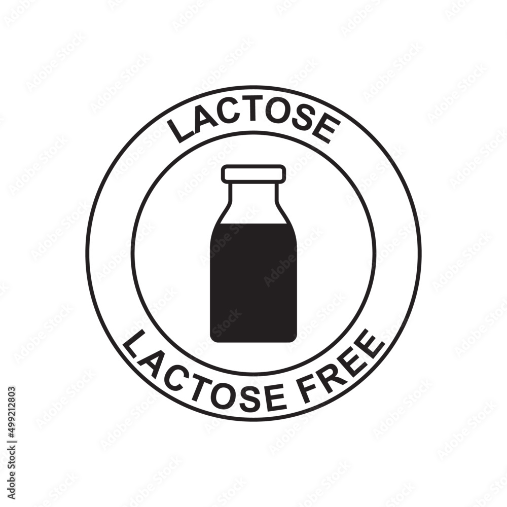 Dairy free, lactose free label icon in black flat glyph, filled style isolated on white background Dairy free, lactose free label icon in black flat glyph, filled style isolated on white background