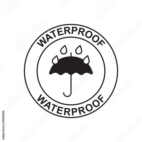 waterproof label icon in black flat glyph, filled style isolated on white background