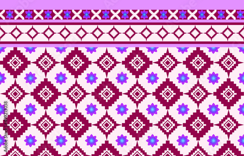 Geometric ethnic oriental ikat seamless pattern traditional Design for background,carpet,wallpaper,clothing,wrapping,Batik ,fabric ,embroidery style, Abstract Ornamental pattern.