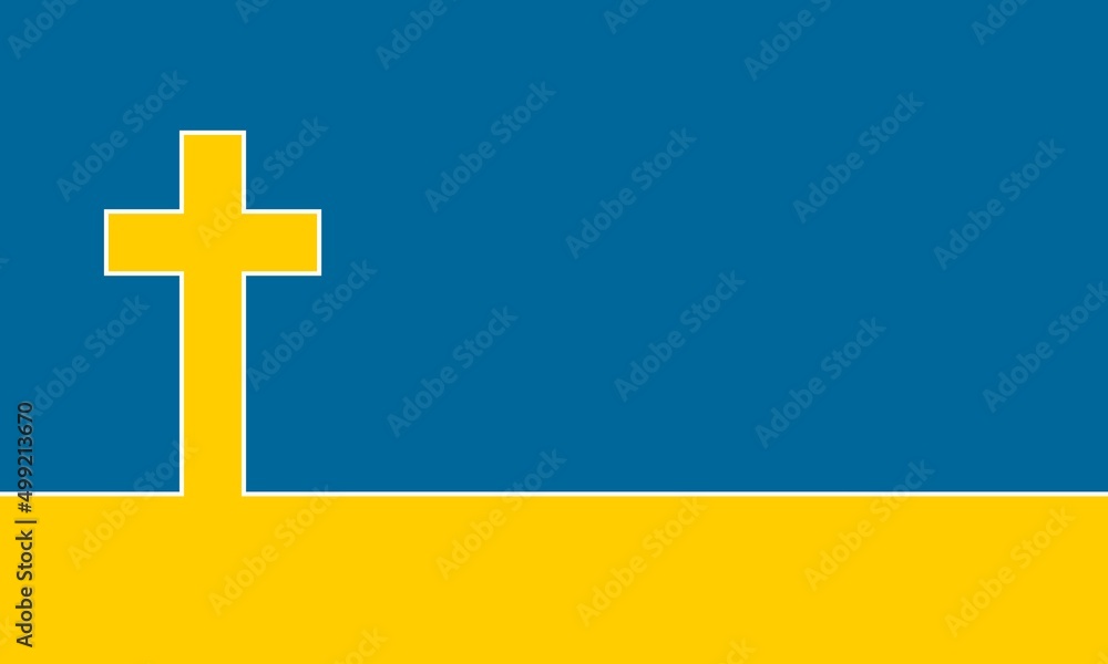 Fototapeta premium Pray for Ukraine concept Banner. Flag of Ukraine and christian cross