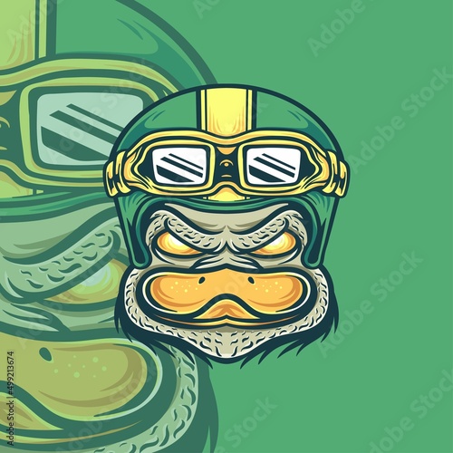 Duck racing helmet motorcyle vector illustration