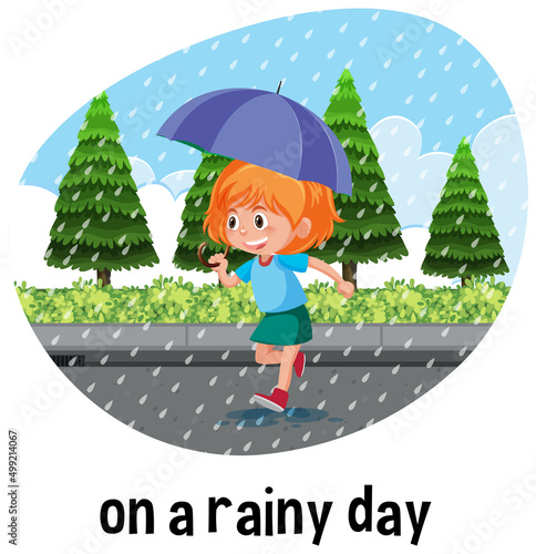 English prepositions of time with raining scene