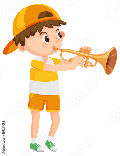 Boy with trumpet music instrument
