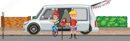 Boys doing street performance on the road