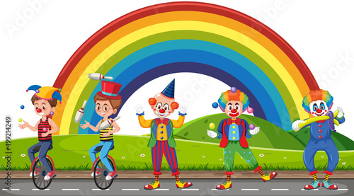 Outdoor scene with clown cartoon character