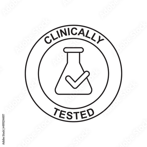 Clinically tested label, clinically approved label icon in black line style icon, style isolated on white background photo