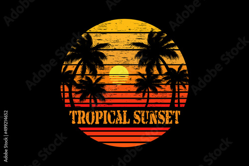 Tropical sunset retro vintage landscape