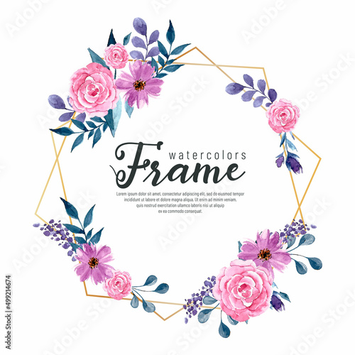 Watercolor flower frame vector floral botanical frame. Template wedding invitation card.