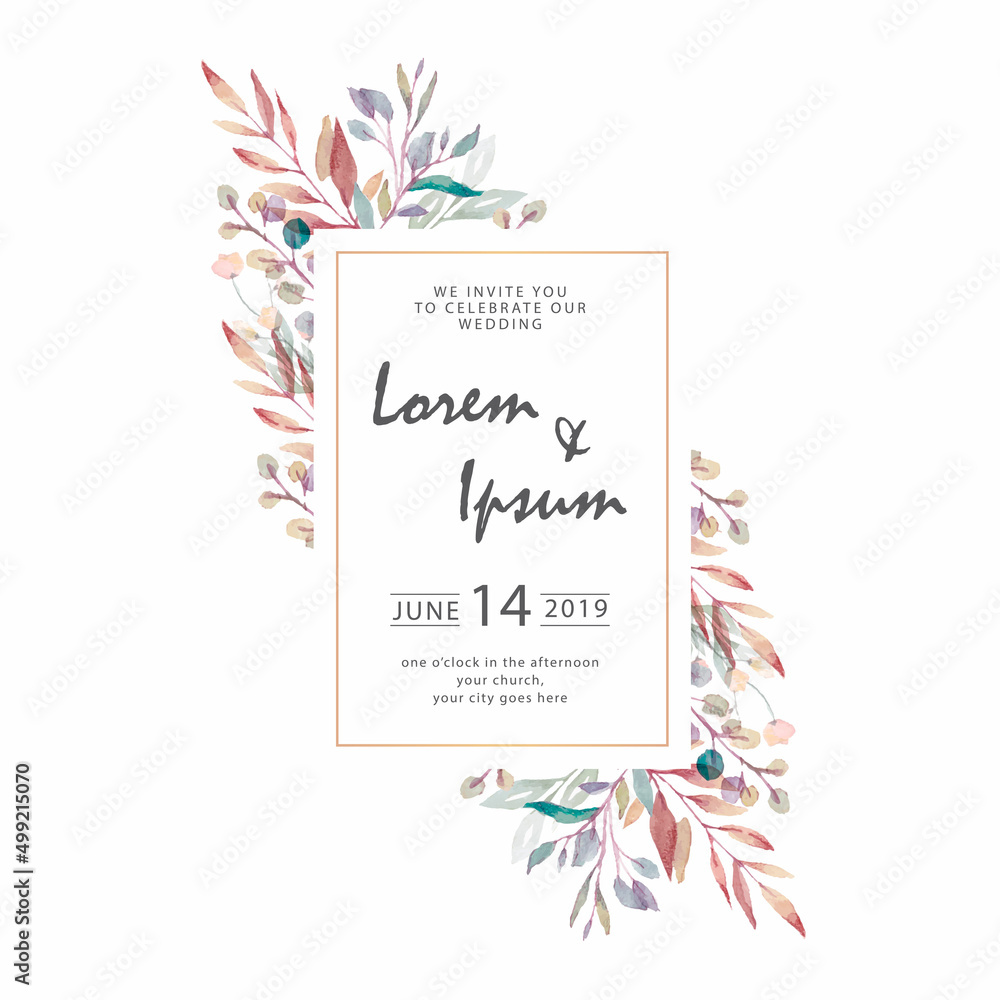 Obraz premium Watercolor flower frame vector floral botanical frame. Template wedding invitation card.