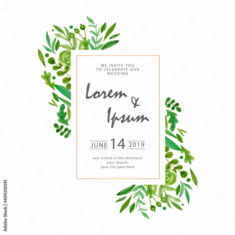 Watercolor flower frame vector floral botanical frame. Template wedding invitation card.