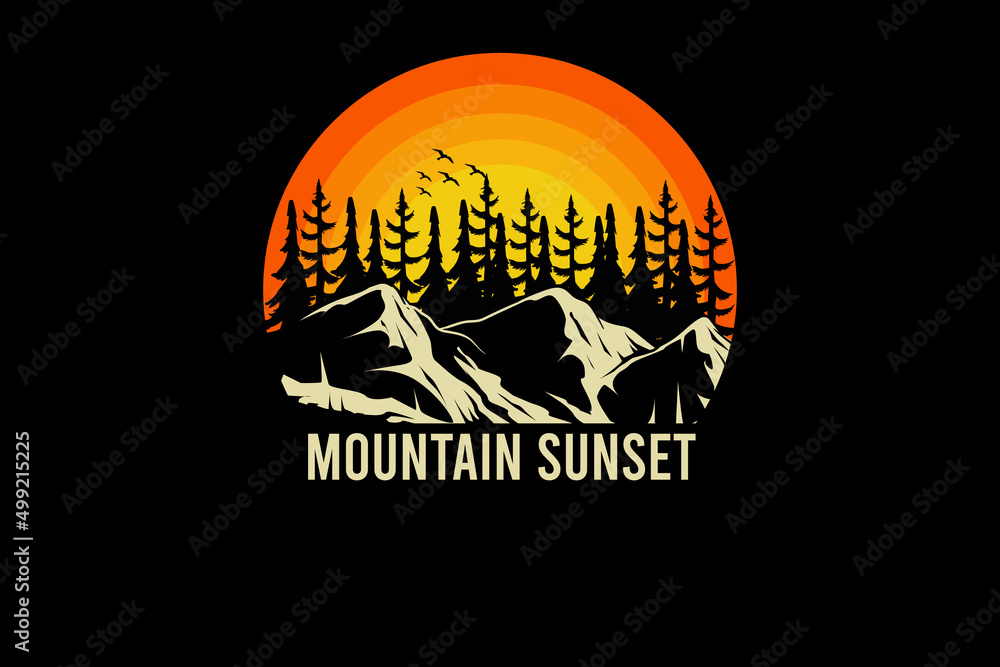 Mountain sunset retro vintage landscape