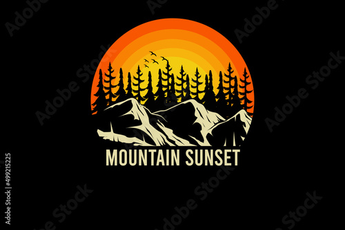 Mountain sunset retro vintage landscape