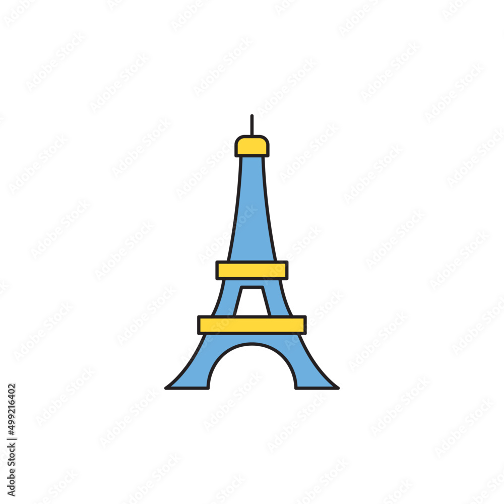 Eiffel tower, monument landmark icon in color icon, isolated on white background 