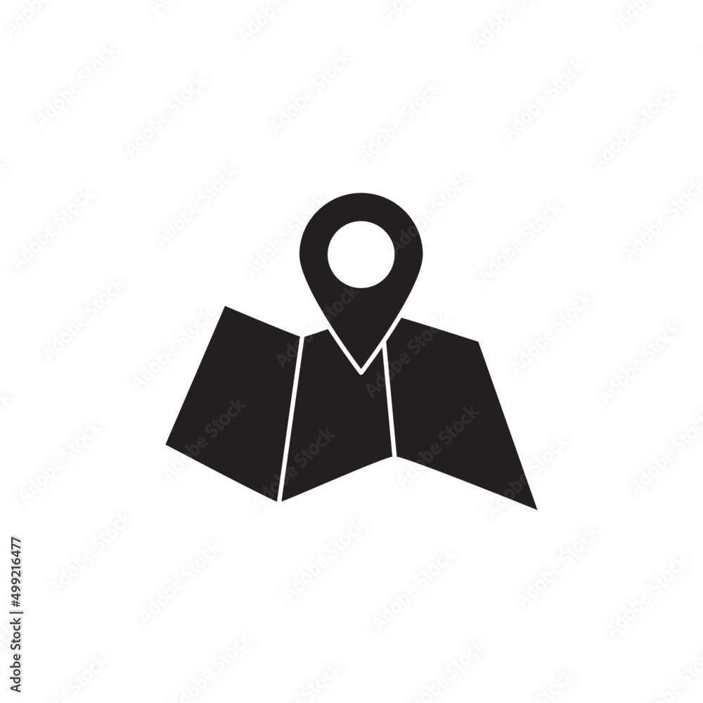 Direction map route icon in black flat glyph, filled style isolated on white background Direction map route icon in black flat glyph, filled style isolated on white background