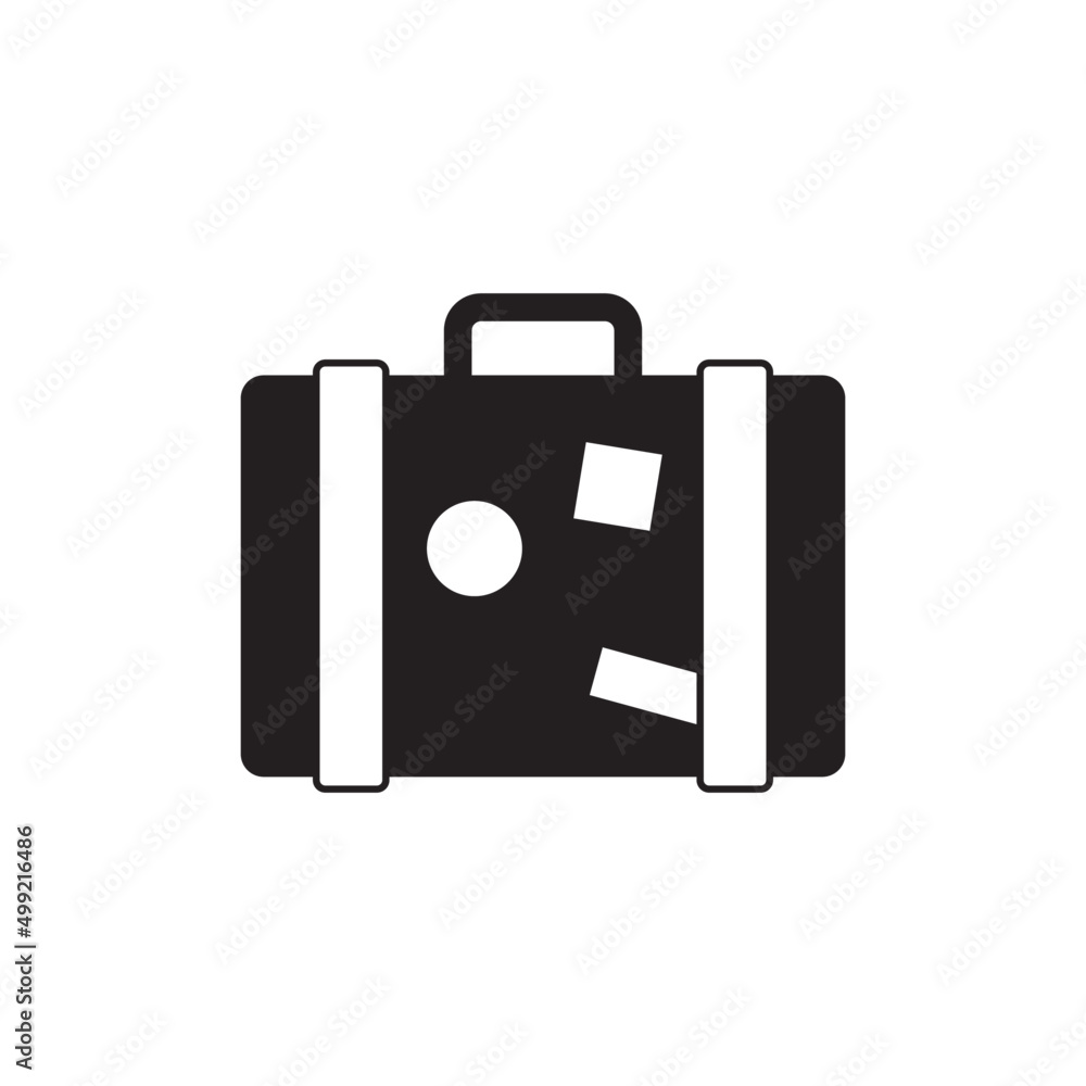 Suitcase travel, vacation icon in black flat glyph, filled style isolated on white background
