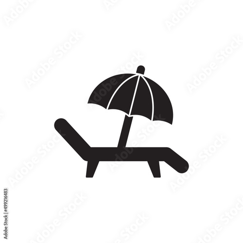 palm tree and sunbed icon in black flat glyph, filled style isolated on white background