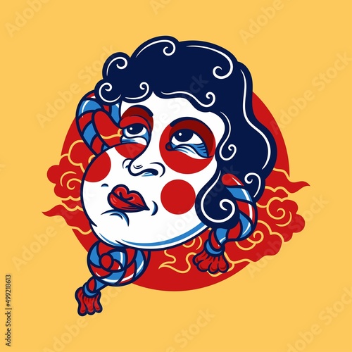 Japanese ghost mask with could vector illustration