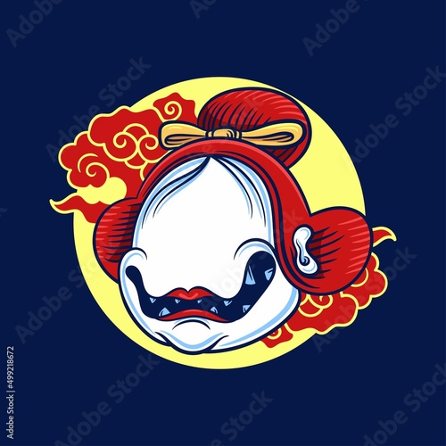 Japanese ghost girl head with could vector illustration