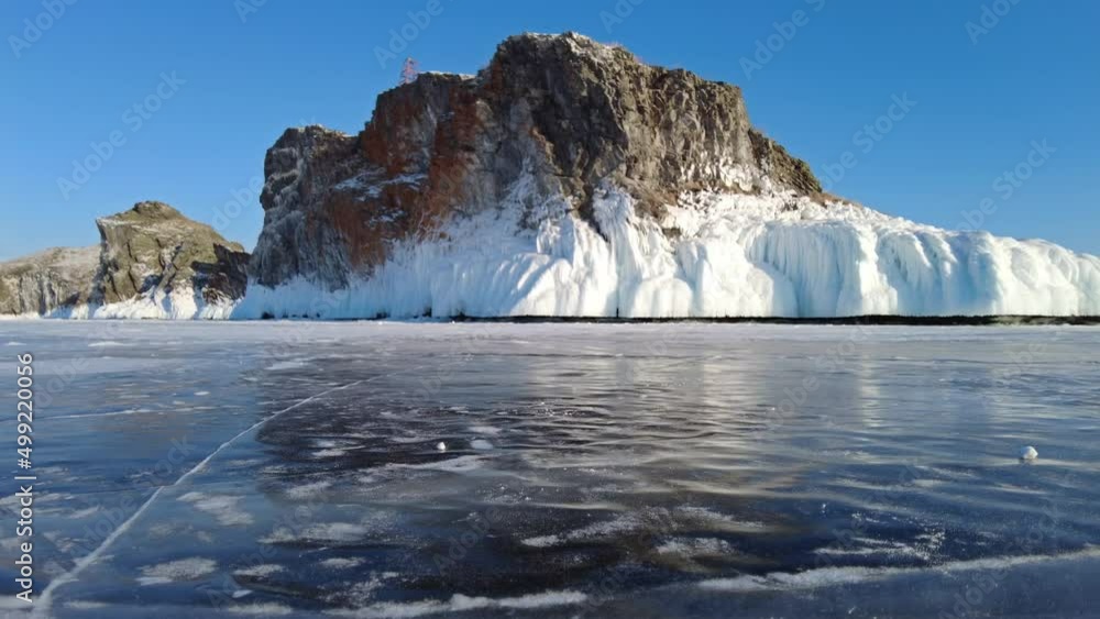 Frozen Lake Baikal, Olkhon Island, Rock cape. Siberia, Russia, 4k Frozen Lake Baikal, Olkhon Island, Rock cape. Siberia, Russia, 4k