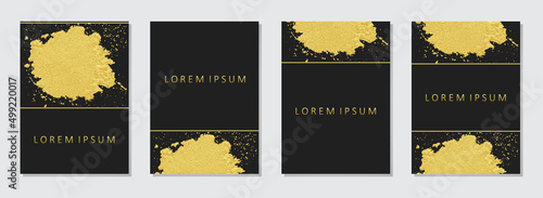 Cover design set. Collection of vertical templates. Grunge golden marble texture with sparkles. Geometric backgrounds. Design for brochure, catalog, book, poster, flyer, invitation with place for text