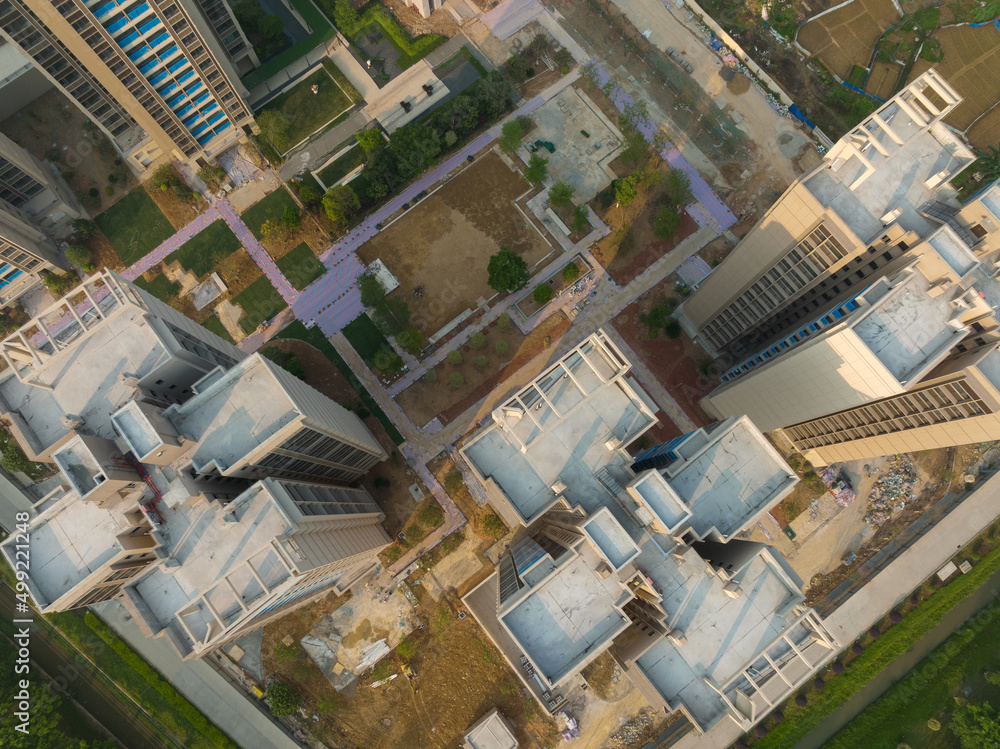 Fototapeta premium Aerial view of multistory apartment construction site in China