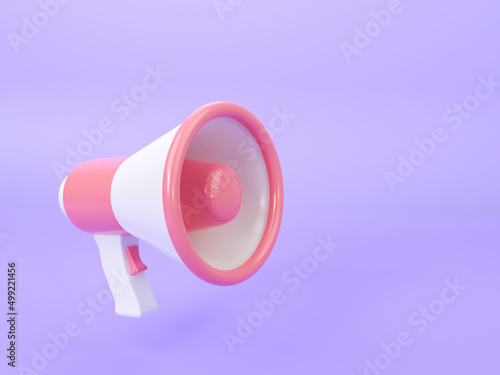 3D megaphone on isolated purple background with copy space. Advertising through speakers. business online marketing promote concept. 3d render illustrator cartoon style.