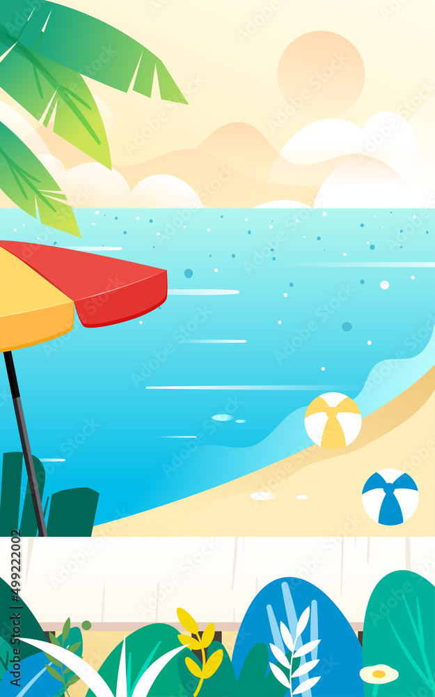 People in swimsuits sunbathing on the beach in summer, vector illustration