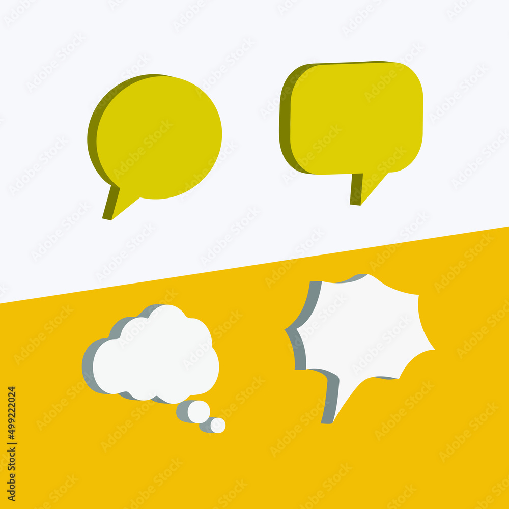 Vector graphic of 3d bubble chat illustration. Flat 3D illustration of bubble chat using white and yellow color scheme Vector graphic of 3d bubble chat illustration. Flat 3D illustration of bubble chat using white and yellow color scheme