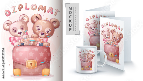 Bear with diplomat poster and merchandisig.
