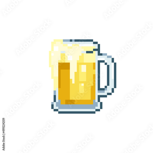 Set of Pixel art light beerl. Retro 90s gaming 8 bit icon of pixel mosaic glass of light beer drink. Vector pixel classic party and bar beverage for game and stickers.	