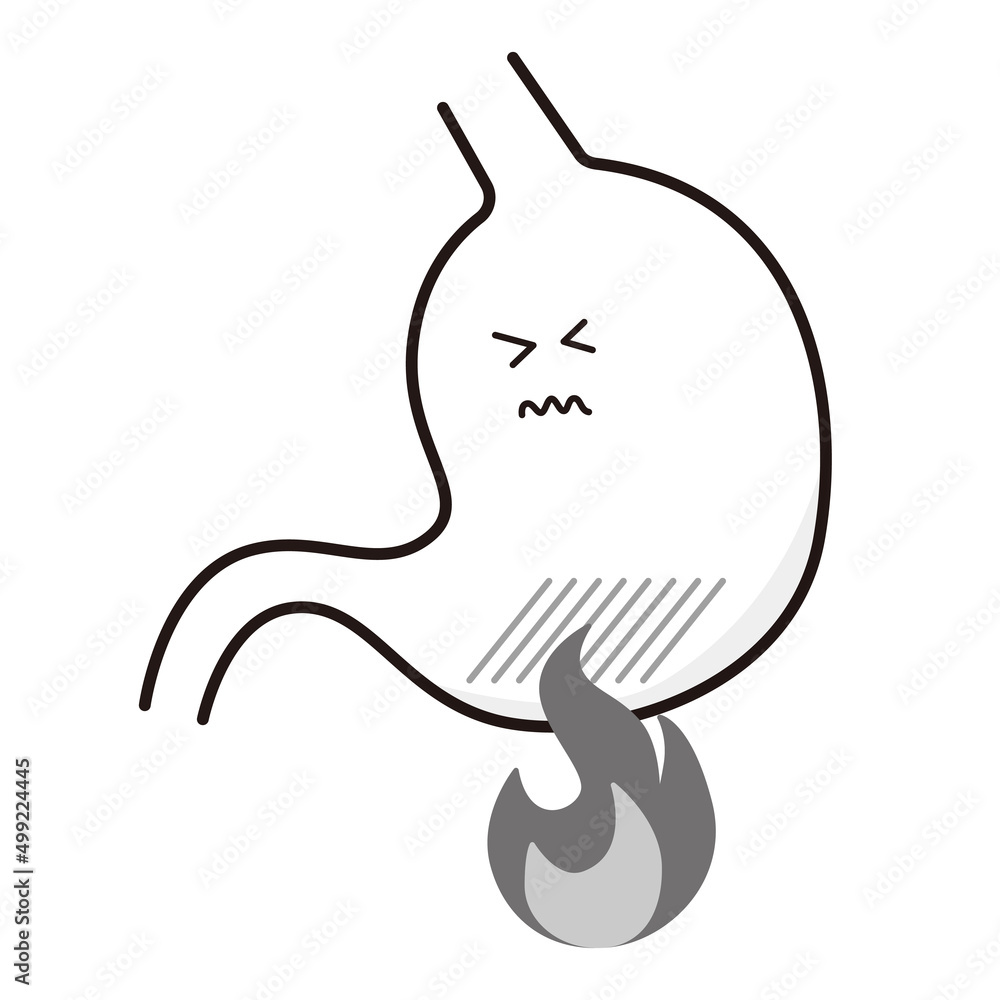 Fototapeta premium Vector illustration of a burning and painful stomach.