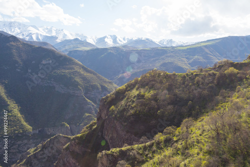 View of the mountains near the Tatev Monastery in the spring. Armenia