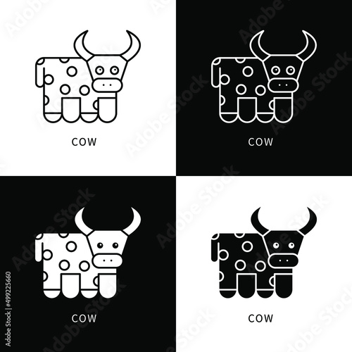 Cow Icon Cartoon. Mammal farm animal Character Symbol Vector Logo