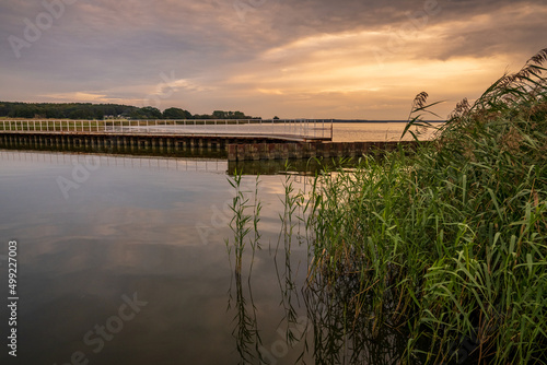 Evening light over the Achterwasser harbour pier in Ueckeritz  Mecklenburg-Western Pomerania  Germany