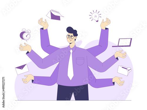 Multitasking Worker Illustration Concept Vector