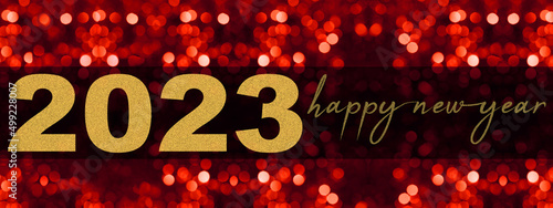 HAPPY NEW YEAR 2023 / NEW YEAR'S EVE PARTY festive celebration holiday event background banner greeting card long - Dark black night with red bokeh lights