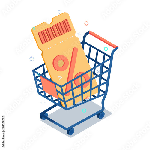 Isometric Discount Coupon inside Shopping Cart