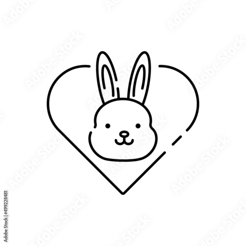 Vegetarian or vegan health cosmetics. Cruelty free sign. Thin line icon of rabbit with heart. Symbol for beauty product. Modern vector illustration