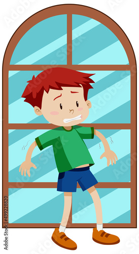 A boy scared and nervous cartoon character