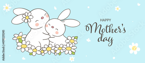 Draw banner baby bunny with mom for mother day