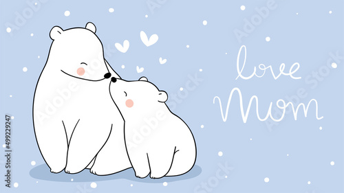 Draw banner baby polar bear with mom for mother day