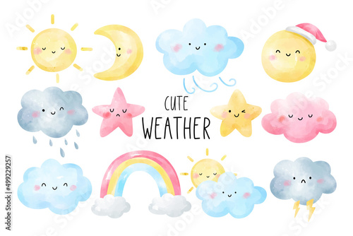 Draw collection cute weather for kids Watercolor style © anchalee