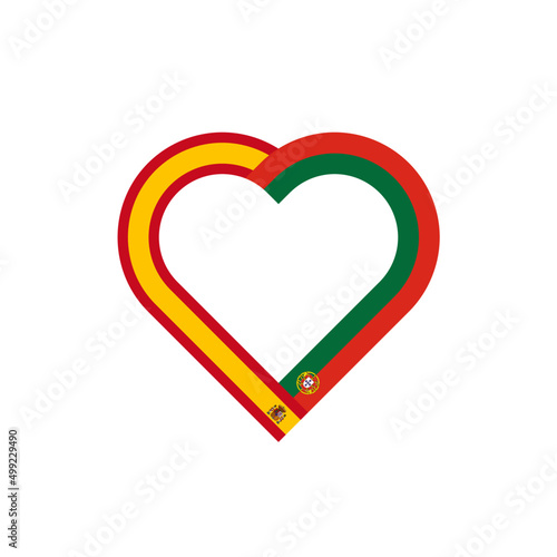 unity concept. heart ribbon icon of spain and portugal flags. vector illustration isolated on white background