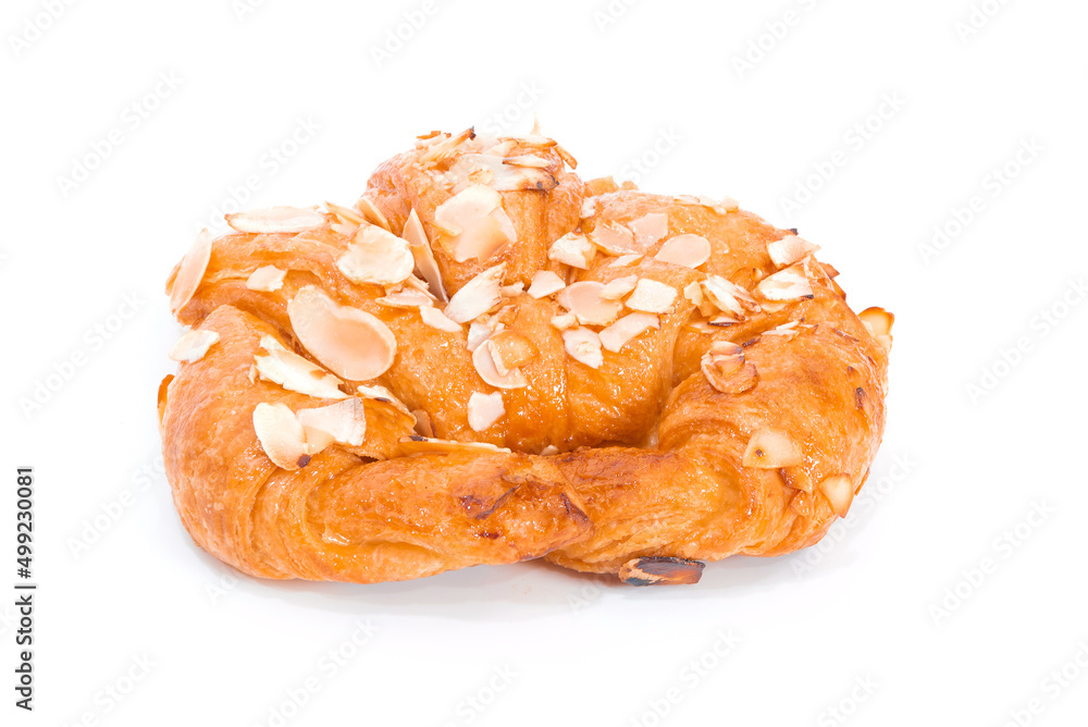 Croissant Bread with Cream and Almonds white background