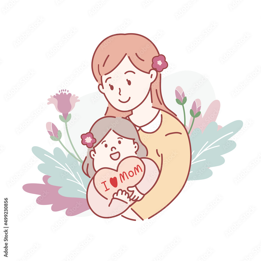 Mother holding her child. Vector illustration set. Mother holding her child. Vector illustration set.