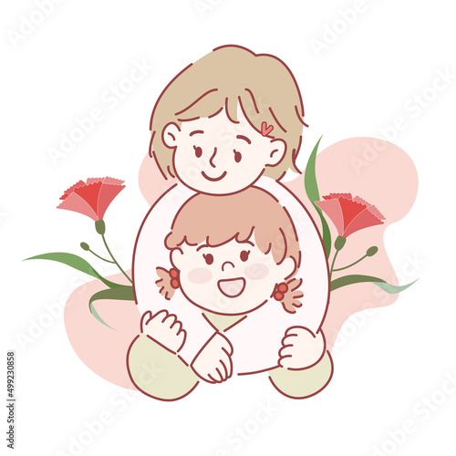Mother holding her child. Vector illustration set.