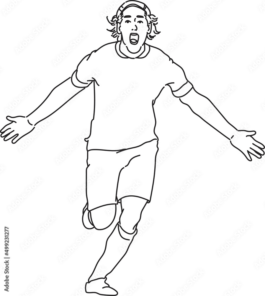 Line Art of a footballer celebrating goal in a football game Line Art of a footballer celebrating goal in a football game